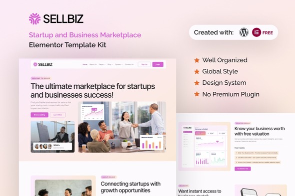 Sellbiz  – Startup and Business Marketplace Elementor Template Kit