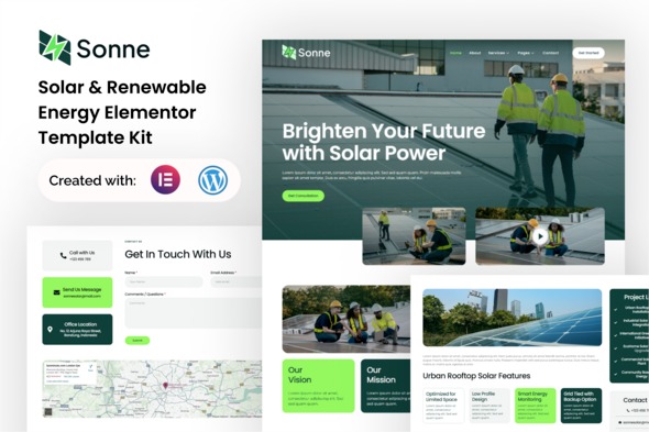 Sonne  – Solar & Renewable Energy Elementor Template Kit