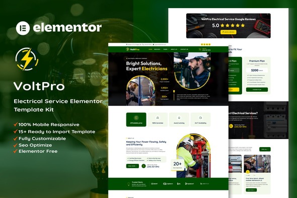 Voltpro 1.0 – Electrical Services Elementor Template Kit