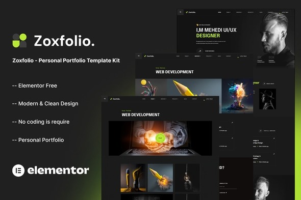 Zoxfolio  – Personal Portfolio Elementor Template Kit