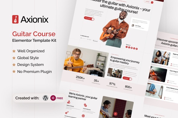 Axionix 1.0 – Guitar Course Elementor Template Kit