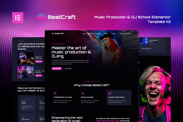 Beatcraft 1.0 – Music Production & DJ School Elementor Template Kit
