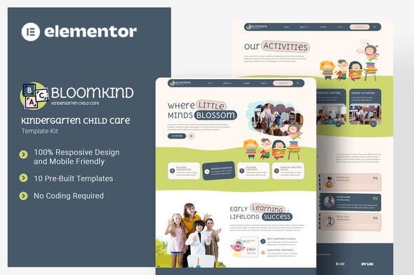 Bloomkind 1.0 – Kindergarten Child Care Elementor Template Kit