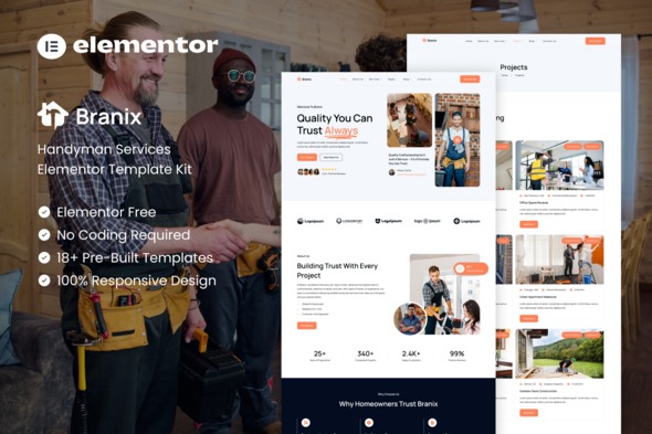 Branix 1.0 – Handyman Services Elementor Template Kit
