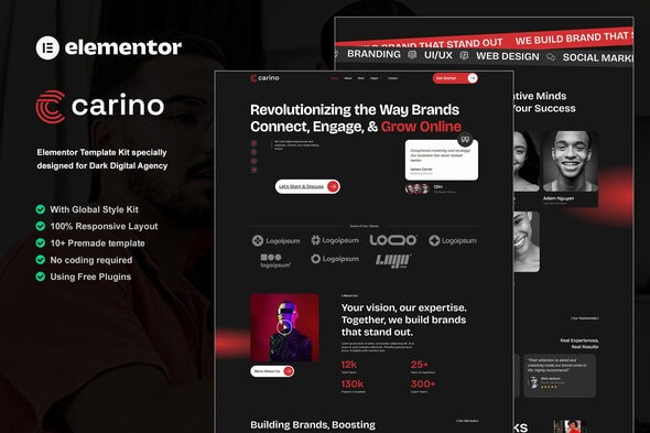 Carino 1.0 – Dark Digital Agency Elementor Template Kit