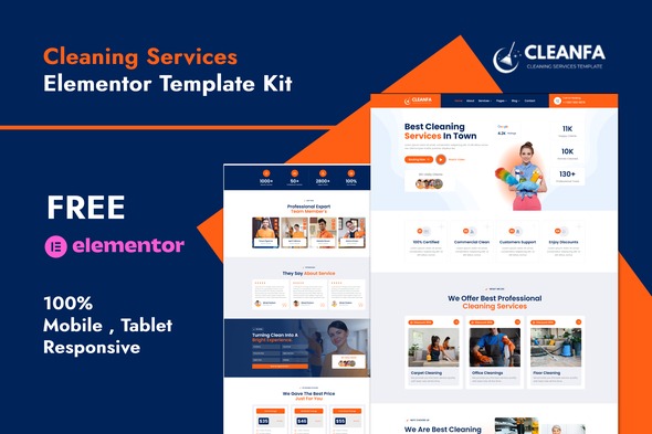 Cleanfa 1.0 – Cleaning Services Elementor Template Kit