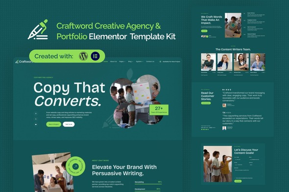 Craftword 1.0 – Creative Agency & Copywiting Portfolio Elementor Template Kit