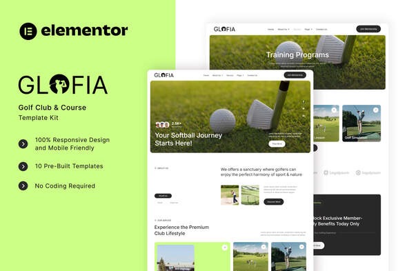 Glofia 1.0 – Golf Club & Course Elementor Template Kit