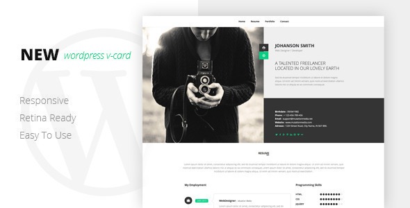 NEW Retina Ready 1.0 – WordPress Vcard Theme