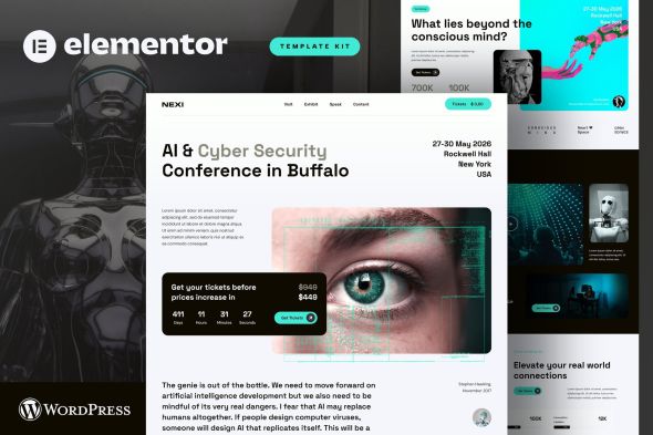 Nexi  – AI & Cyber Security Event Conference Elementor Pro Template Kits