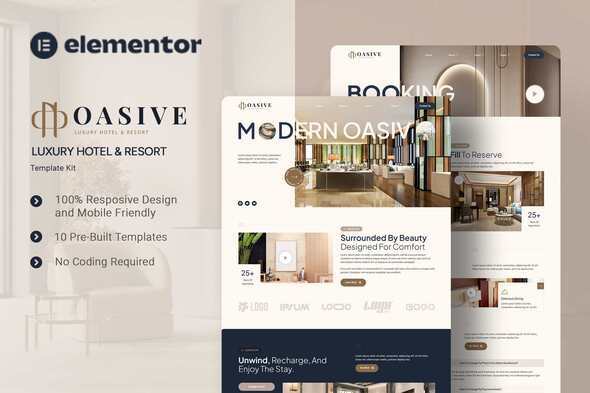Oasive 1.0 – Luxury Hotel & Resort Elementor Template Kit