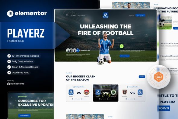 Playerz  – Football Team & Sports Club Elementor Template Kits