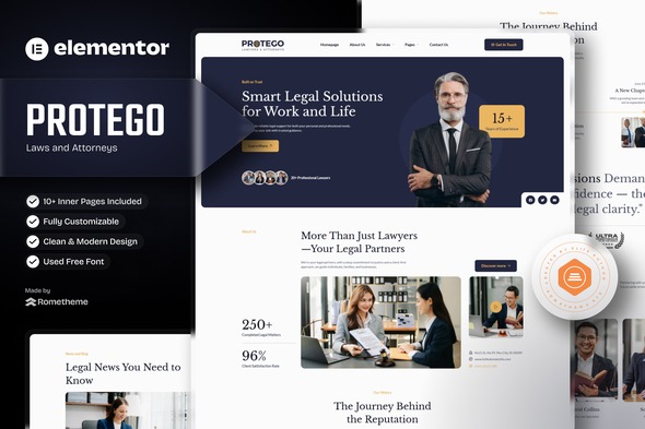 Protego 1.0 – Lawyers and Attorneys Elementor Template Kits