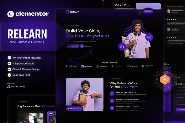 Relearn 1.0 – Online Courses & E-Learning Elementor Template Kit