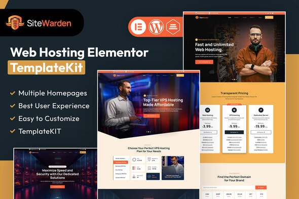 SiteWarden 1.0 – Web Hosting Elementor Template Kit