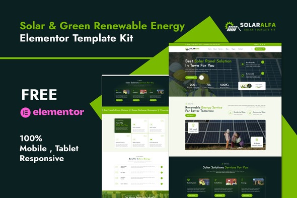 SolarAlfa 1.0 – Solar & Renewable Energy Elementor Template Kit