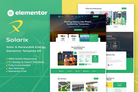 Solarix  – Solar & Renewable Energy Elementor Template Kits