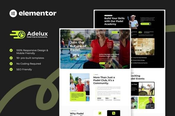 Adelux 1.0 – Padel Club & Community Elementor Template Kit