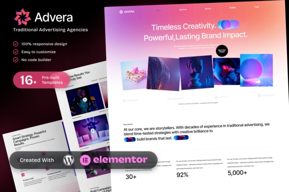 Advera 1.0 – Traditional Advertising Agencies Business Promotion Elementor Template Kit