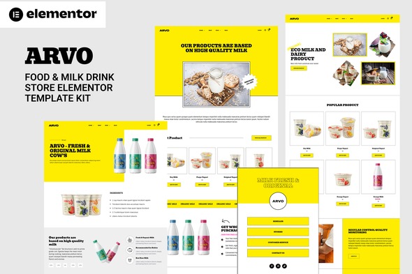 Arvo 20250414 – Food & Milk Drink Store Elementor Template Kit