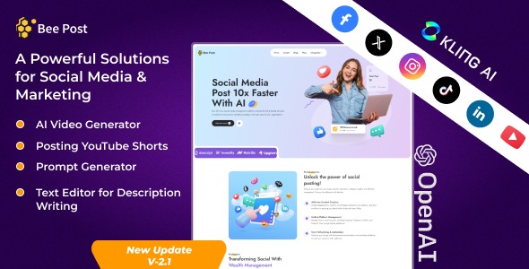 BeePost 2.6 – AI Social Media Management & Content Creation SaaS with Subscription System