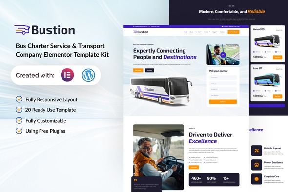 Bustion 1.0 – Bus Charter Service & Transport Company Elementor Template Kit