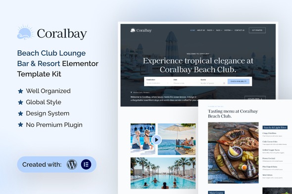 Coralbay 1.0 – Beach Club Lounge Bar & Resort Elementor Template Kit