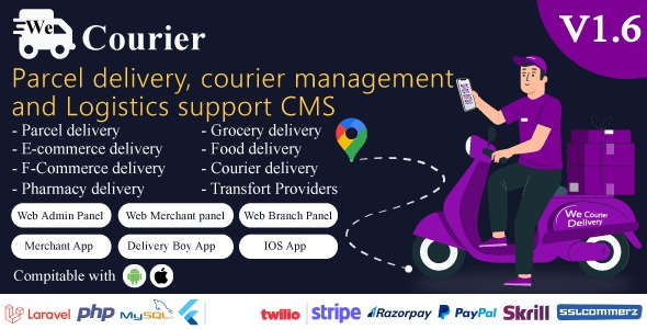 We Courier 1.6.0 – Courier and logistics management CMS with Merchant,Delivery app