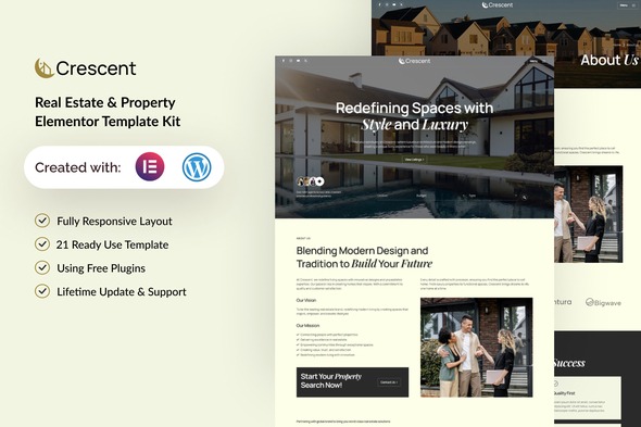 Crescent 1.0 – Real Estate & Property Elementor Template Kit