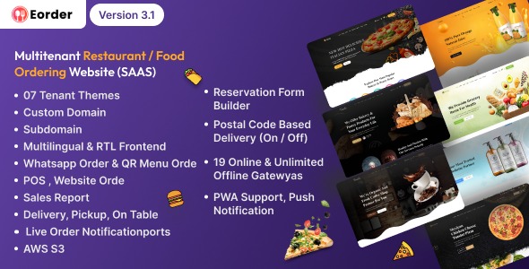 Eorder 3.1 – Multitenant Restaurant / Food Ordering Website (SAAS)