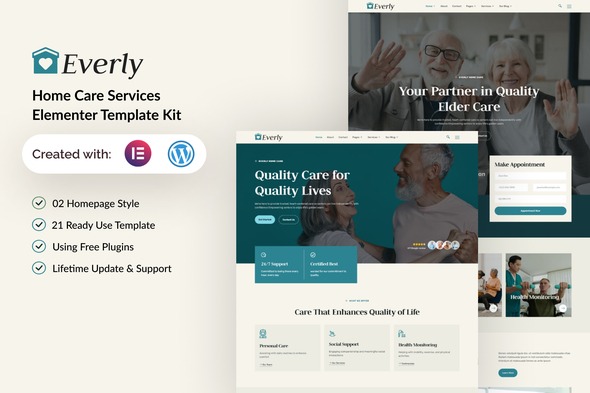 Everly 1.0 – Home Care Services Elementor Template Kit