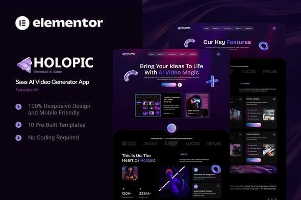 Holopic 1.0 – Saas AI Generator App Elementor Template Kit