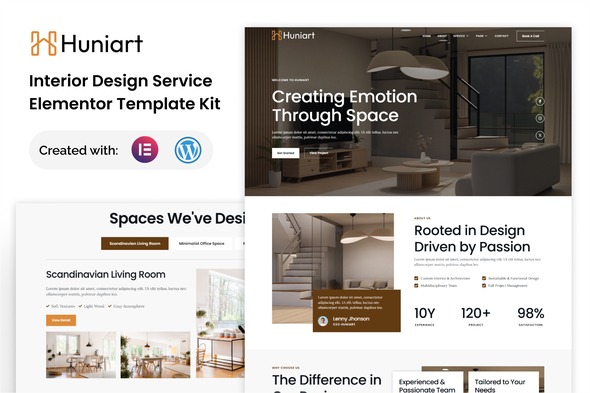 Huniart 1.0 – Interior Design Service Elementor Template Kit