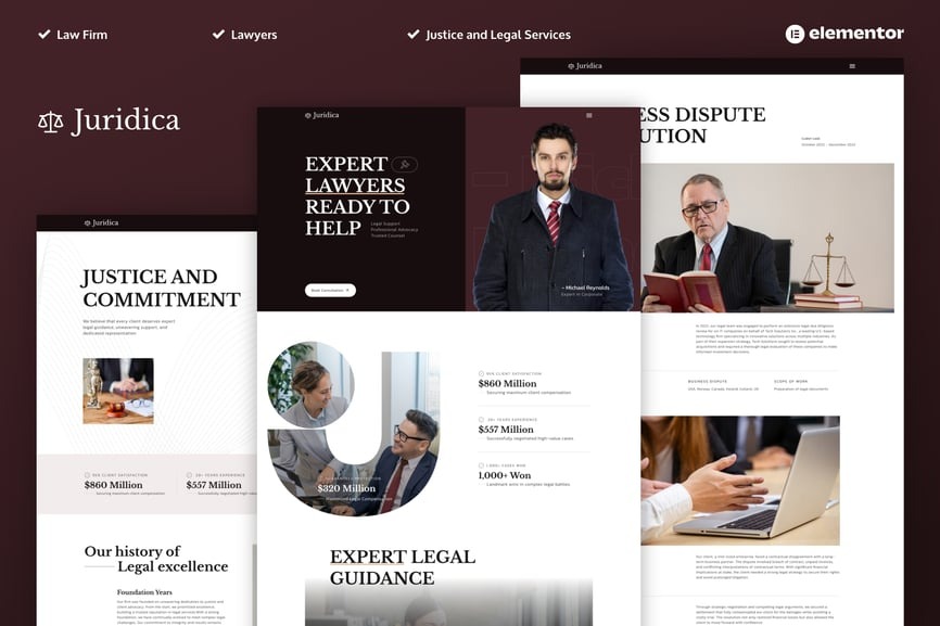 Juridica 1.0 – Lawyer Attorney and Law Firm Elementor Pro Template Kit