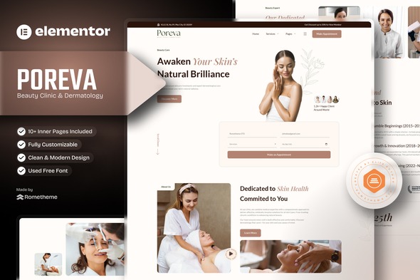 Poreva 1.0 – Beauty Clinic & Dermatology Elementor Template Kit