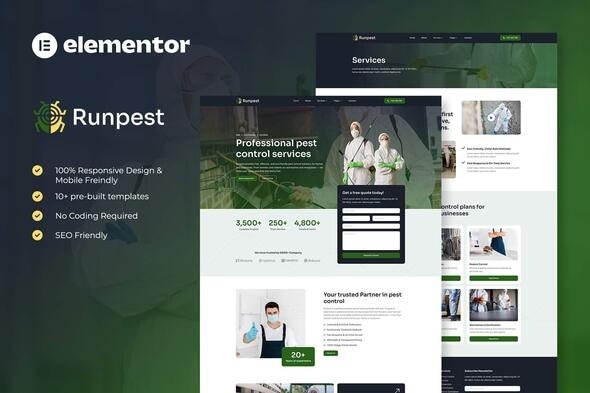 Runpest 1.0 – Pest Control Service Elementor Template Kit