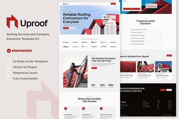Uproof 1.0 – Roofing Services & Company Elementor Template Kit