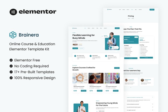 Brainera 1.0 – Online Course & Education Elementor Template Kit