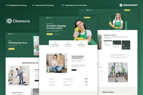 Cleanuva 1.0 – Cleaning Services Elementor Pro Template Kit