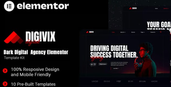 Digivix 1.0 – Dark Digital Agency Elementor Template Kit