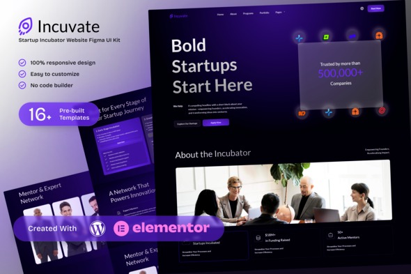 Incuvate 1.0 – Startup Incubator Elementor Template Kit for Startup Growth