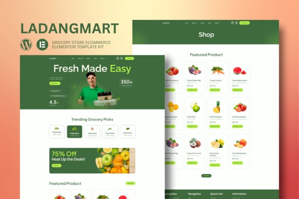 Ladangmart 1.0 – Grocery Store eCommerce Elementor Template Kit