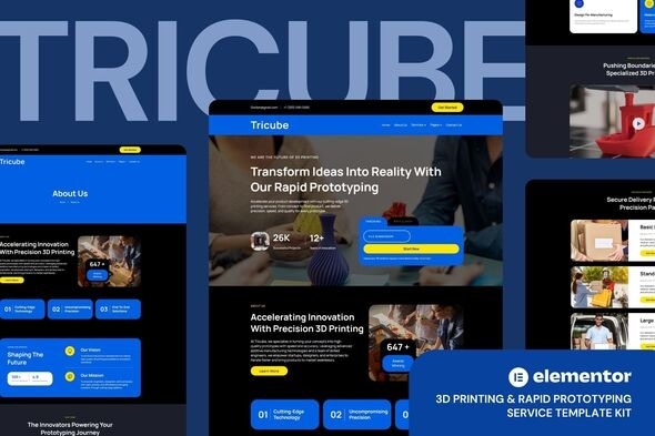 Tricube 1.0 – 3D Printing & Rapid Prototyping Services Elementor Template Kits