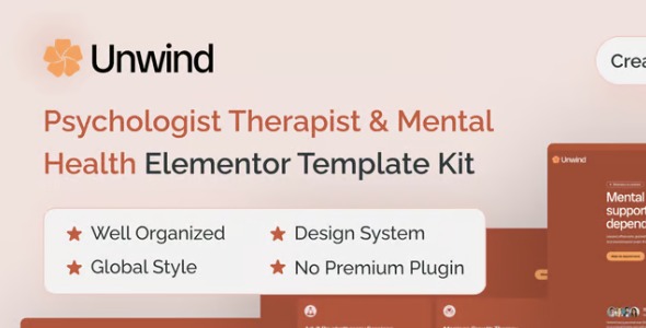 Unwind 1.0 – Psychologist Therapist & Mental Health Elementor Template Kit