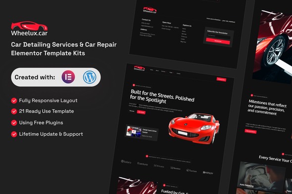 Wheelux  – Car Detailing Services & Car Repair Elementor Template Kits
