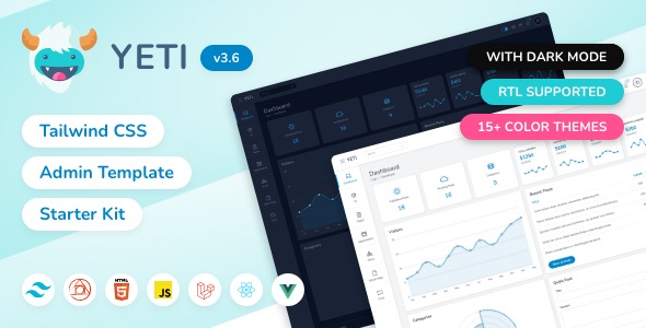 Yeti 3.6.0 – Tailwind CSSHTML, Laravel, React & Vue.js Admin Template