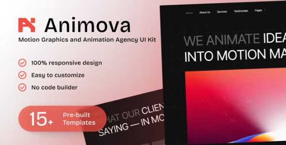 Animova 1.0 – Motion Graphics and Animation Agency Elementor Template Kit