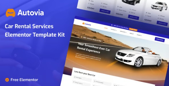 Autovia 1.0 – Car Rental Service Elementor Template Kit