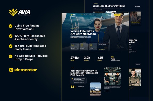Avia 1.0 – Aviation & Flight School Elementor Template Kit