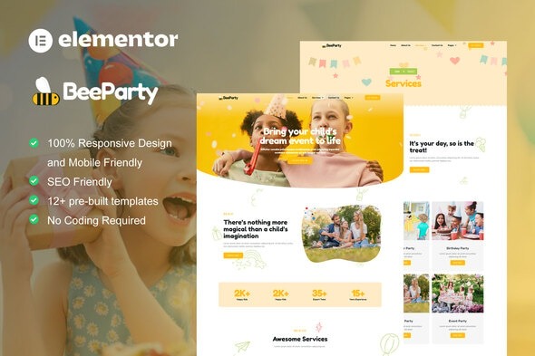 BeeParty 20250716 – Kids Party Planner Elementor Template Kit